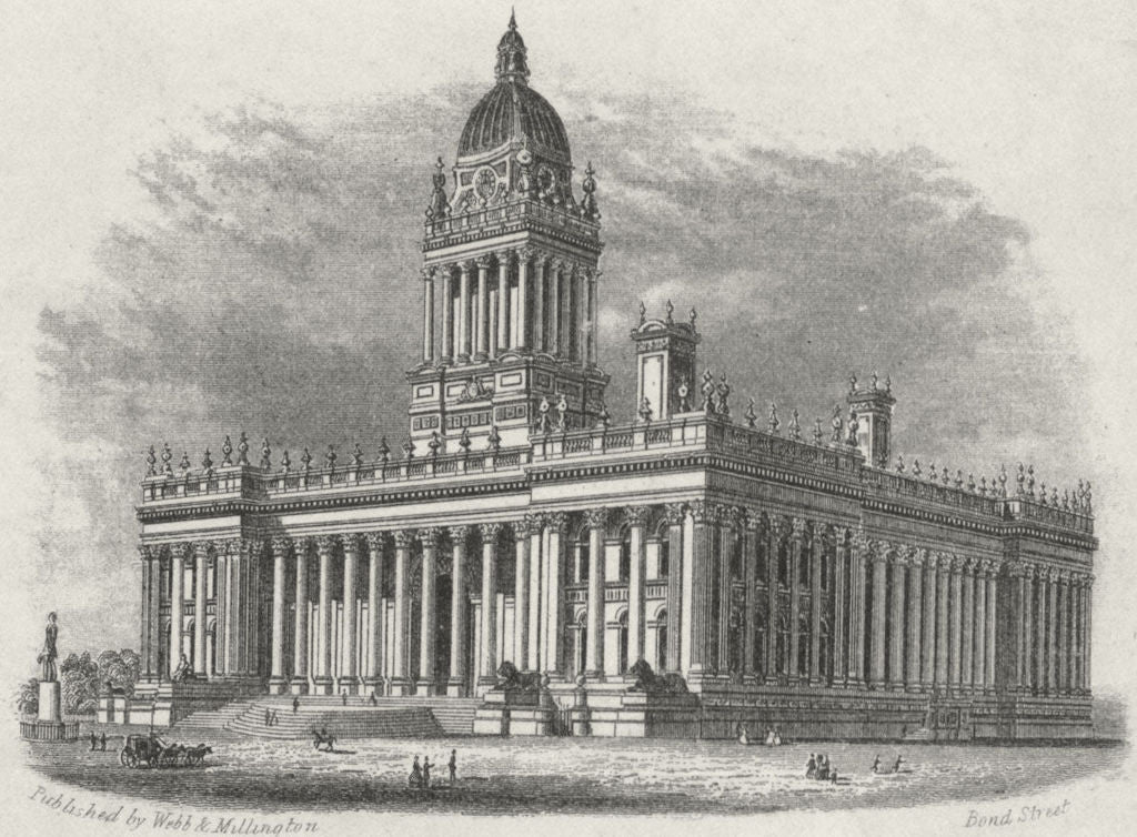 YORKS. Leeds Town Hall c1855 old antique vintage print picture